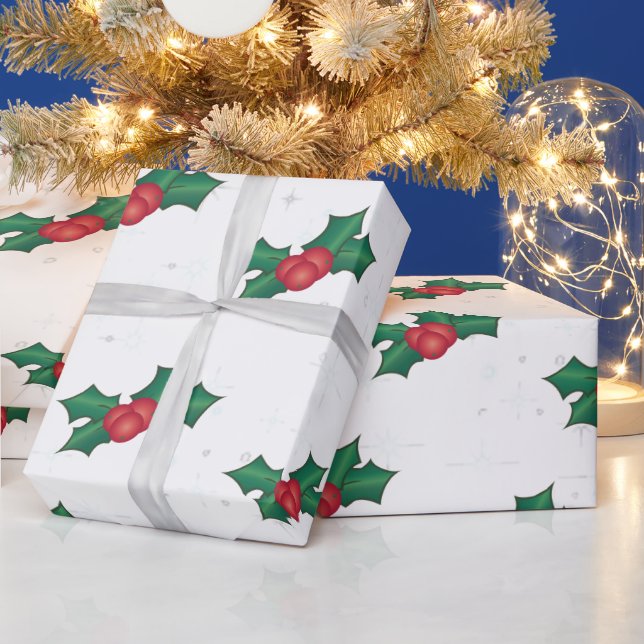 Holly Berries on WHITE Wrapping Paper (Holidays)