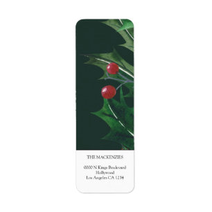 Holly Berries Personalised Christmas Return Address Label