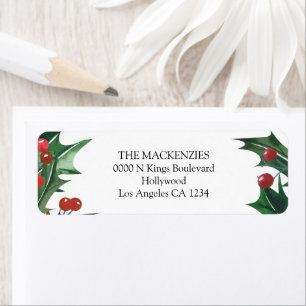 Holly Berries Personalised Christmas Return Address Label