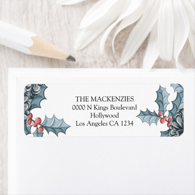 Holly Berries Personalised Christmas Return Address Label (Insitu)