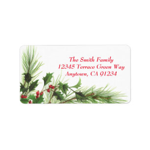 Holly Berries & Pine Custom Holiday Address Labels