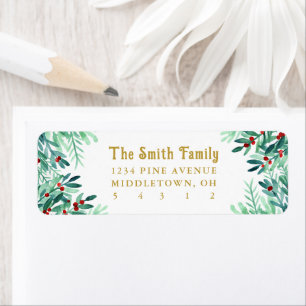 Holly Berries Pine Greenery Return Address Label