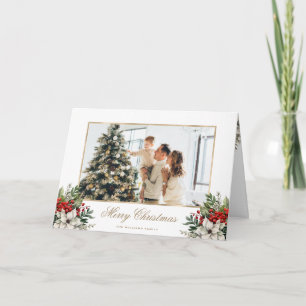 Holly Berries Poinsettia Photo Christmas Card