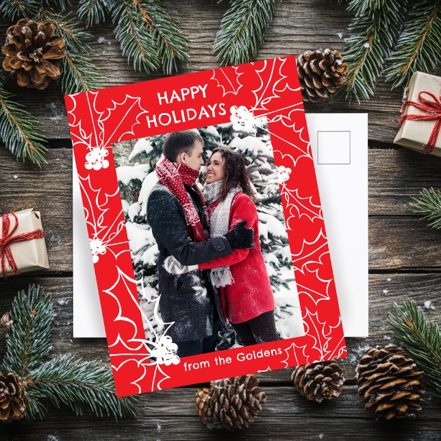 Holly Berries Red Christmas CUSTOM PHOTO Postcard (Holly Berries Red Christmas CUSTOM PHOTO Postcard
)