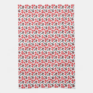 Holly Berries Red flower cross-stitch design Tea Towel