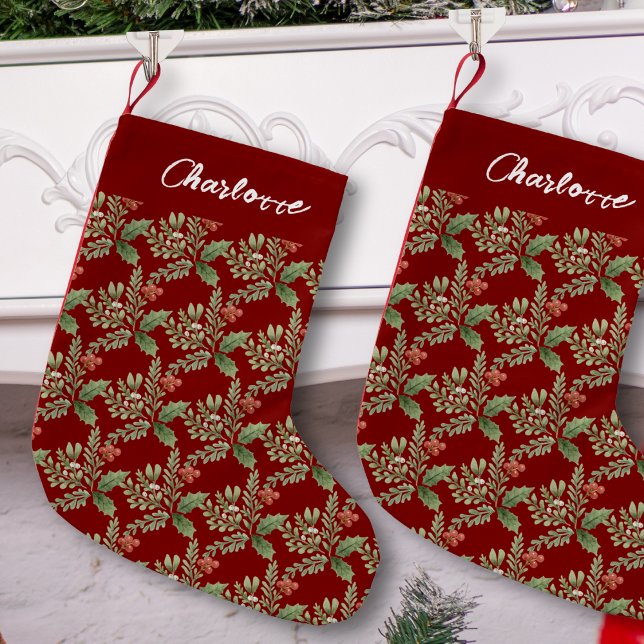 Holly Berries Red White Name Christmas Holiday Small Christmas Stocking (Creator Uploaded)