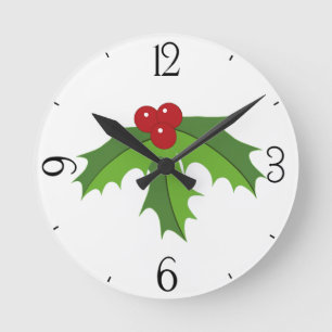 Holly Berries Round Clock