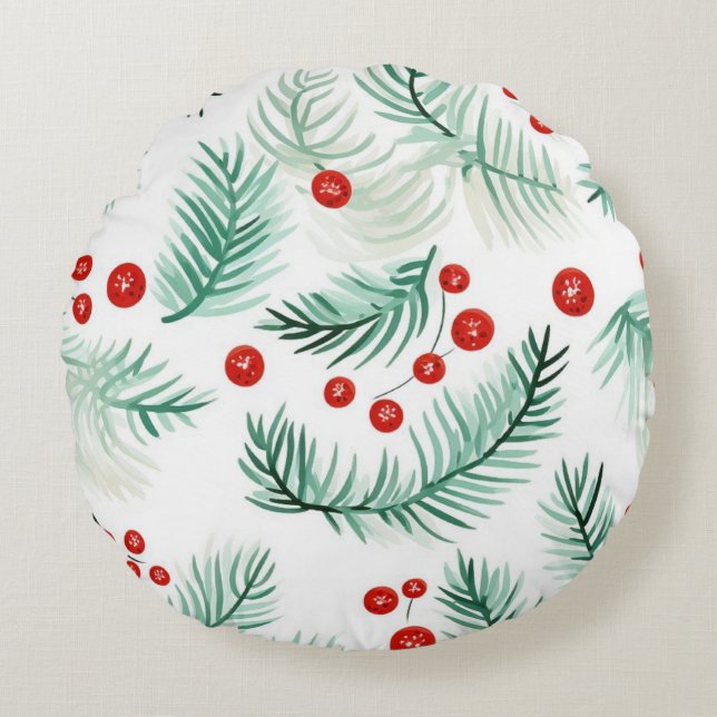 Holly Berries Round Cushion (Front)
