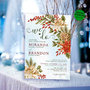 Holly Berries Snowy Christmas Winter Wedding  Invitation