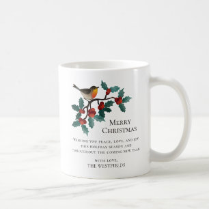 Holly Berries Winter Bird Merry Christmas Gift Coffee Mug
