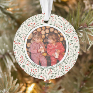 Holly Berries Winter Greenery Photo Names Ceramic Ornament