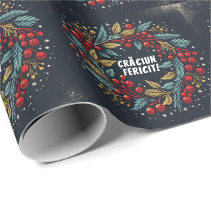 Holly berries wreath Romanian Flag colours Wrap Wrapping Paper