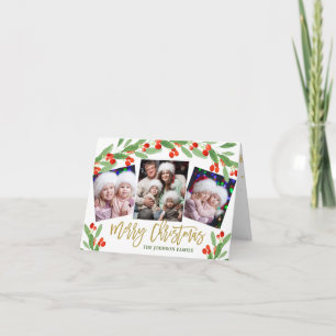 Holly Berry 4 PHOTO Christmas Greeting Holder Holiday Card