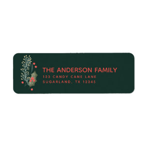 Holly Berry and Garland Christmas Return Address Label