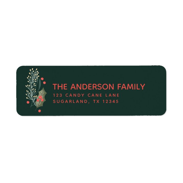Holly Berry and Garland Christmas Return Address Label (Front)