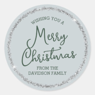 Holly Berry and Silver Merry Christmas Classic Round Sticker