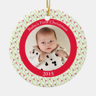 Holly berry baby's first Christmas photo ornament
