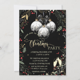 Holly Berry,Balls,Glass Company Christmas Party Invitation