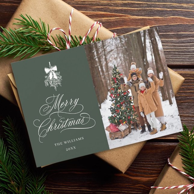 Holly Berry Bouquet Christmas Photo Green Flat Holiday Card (Creator Uploaded)