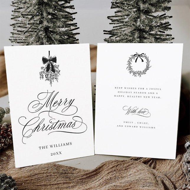 Holly Berry Bouquet Romantic Christmas Photo Flat  Holiday Card (Front & Back)