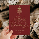 Holly Berry Bouquet Romantic Christmas Red & Gold  Holiday Card<br><div class="desc">This simple Christmas flat card features elegant and romantic swirly calligraphy lettering with a winter holly berry bouquet and a photo on the back. For more advanced customisation of this design,  please click the BLUE DESIGN TOOL BUTTON above!</div>