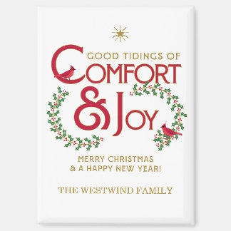 Holly Berry Cardinals Personalized Merry Christmas Magnet