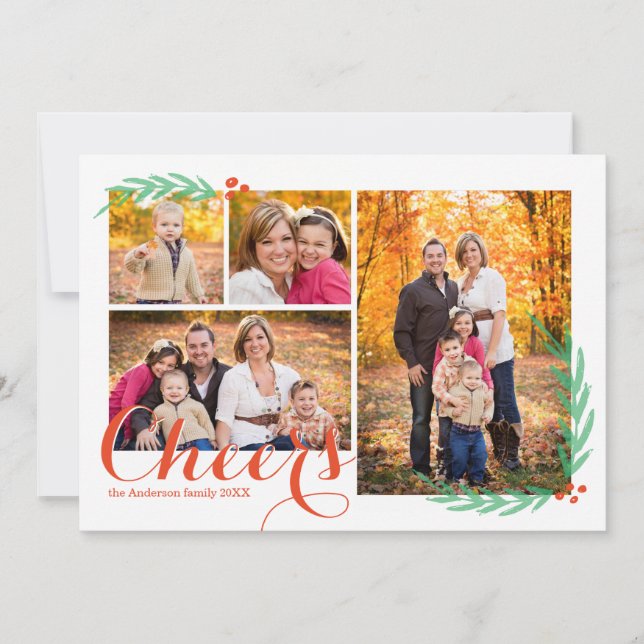 Holly Berry Cheers Holiday Photo Card (Front)