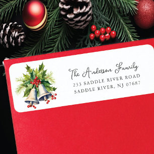 Holly Berry Christmas Bells Return Address Label