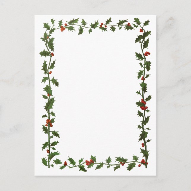 Holly Berry Christmas Border Holiday Postcard (Front)