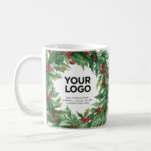 Holly Berry Christmas Business Logo Text Coffee Mug