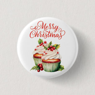 Holly Berry Christmas Cupcake 3 Cm Round Badge