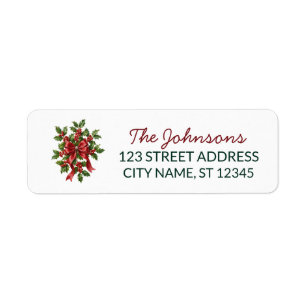 Holly Berry Christmas Family Name Return Address   Label