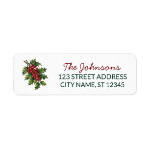 Holly Berry Christmas Family Name Return Address Label