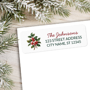 Holly Berry Christmas Family Name Return Address Label