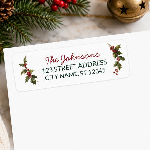 Holly Berry Christmas Family Name Return Address Label