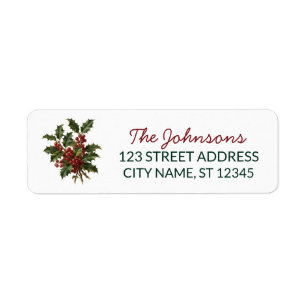 Holly Berry Christmas Family Name Return Address Label