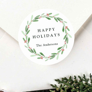 Holly Berry Christmas Holiday Photo Classic Round Sticker