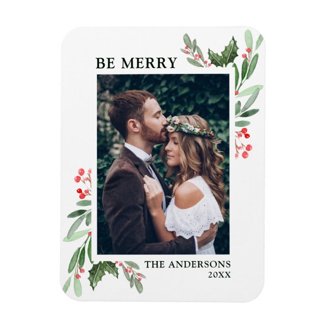 Holly Berry Christmas Holiday Photo Magnet (Vertical)