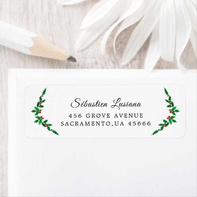Holly Berry Christmas Holiday Return Address Label (Insitu)