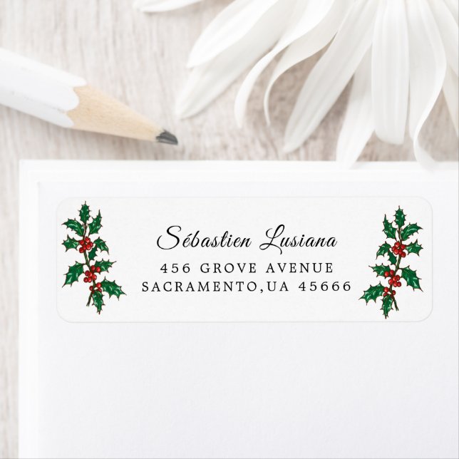Holly Berry Christmas Holiday Return Address Label (Insitu)