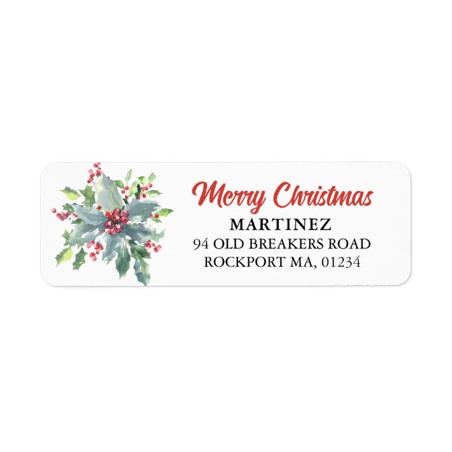 Holly Berry Christmas Holiday Return Address  Label (Front)