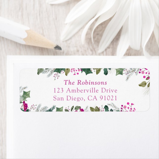 Holly Berry Christmas Holiday Return Address Label (Insitu)