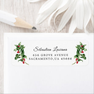 Holly Berry Christmas Holiday Return Address Label