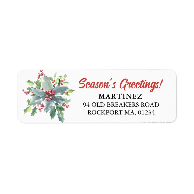 Holly Berry Christmas Holiday Return Address Return Address Label (Front)