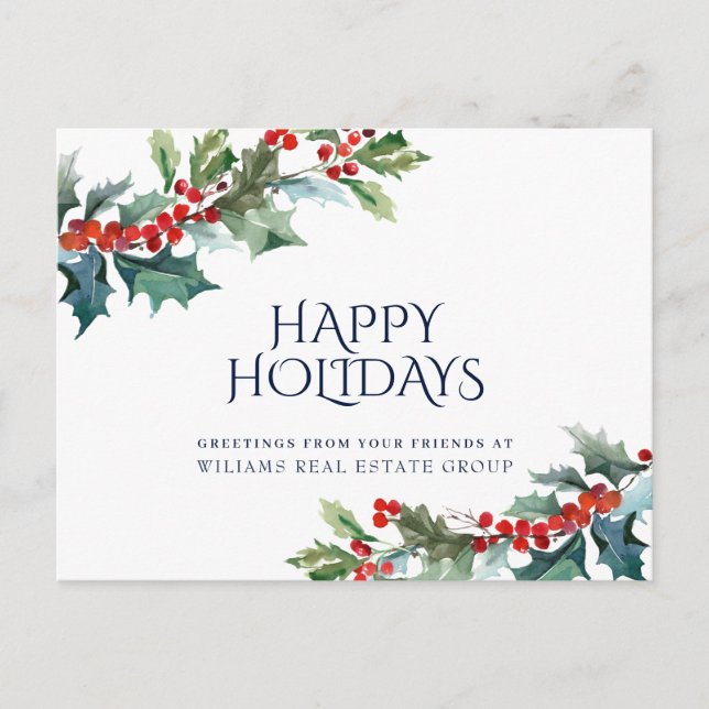 Holly Berry Christmas Mistletoe Corporate Greeting Postcard (Front)