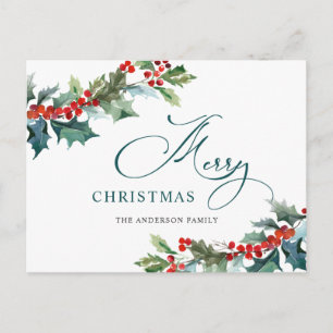 Holly Berry Christmas Mistletoe Holiday Greeting Postcard