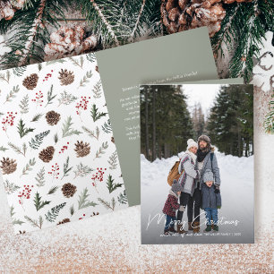 Holly Berry Christmas Modern Family Photo Holiday Card
