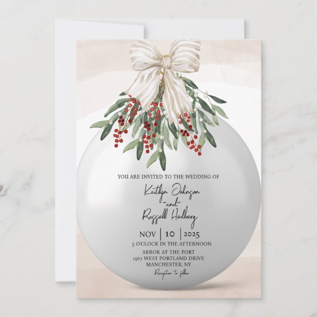 Holly Berry Christmas Ornament Wedding Invitation (Front)