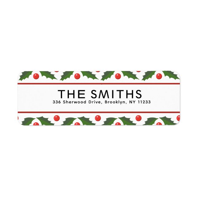 Holly Berry Christmas Pattern Address Label Return Address Label (Front)