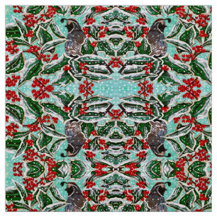 Holly Berry Christmas Quail Fabric